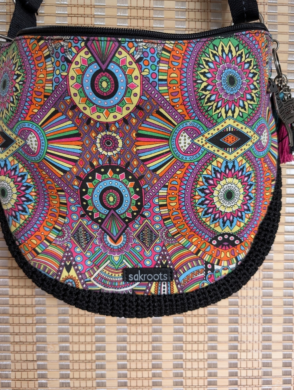 Sakroots Multicolor Mandala Print Crossbody with Black Strap